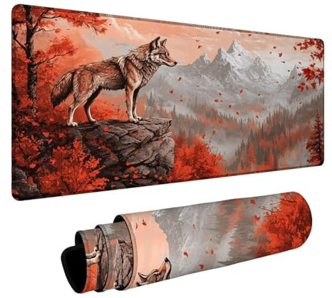 Tapis de Souris Loup Tapis de Souris Gamer Arbre Mouse Pad Bords cousus Précision et Vitesse Améliorées pour Decoration Maison Bureau Pc Portable Pc Gamer Clavier Sans fil Cadeau 600x1400x3mm DBYH2379