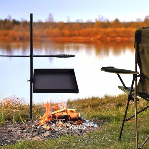 Fire Pit Grill Grate, Swivel & Hight Adjustable, Camping Grill with Griddle, include Carry Bag, Food Drop-Proof Design, Portable & Utility Compact Swivel Grills for Backyard, Garden, Park, Camp, Black