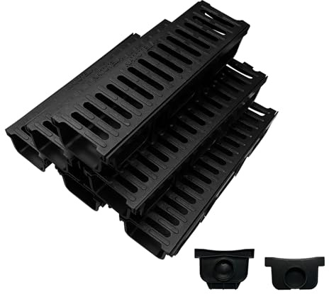 Natotela 3m Entwässerungsrinne mit B125 Gussrost | L500 x B140 x H100 mm | Sphäroguss ＆ PVDF-Beschichtung | Befahrbar bis 12,5 t | für Garage Hofeinfahrt Parkplatz | Witterungsbeständig Robust