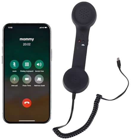 ASHATA Retro Telefonhörer, Typ C Retro Telefon, Kabelgebunden, Festnetzgriff Empfänger mit Ergonomischer Lautstärkeregelung, für Mobiltelefon Videoanrufkonferenzen (Black)