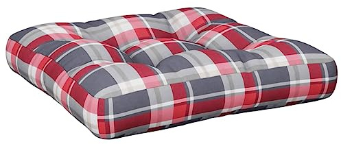Mokuyary - Cojín de paleta (60 x 60 x 12 cm), diseño de cuadros, color rojo