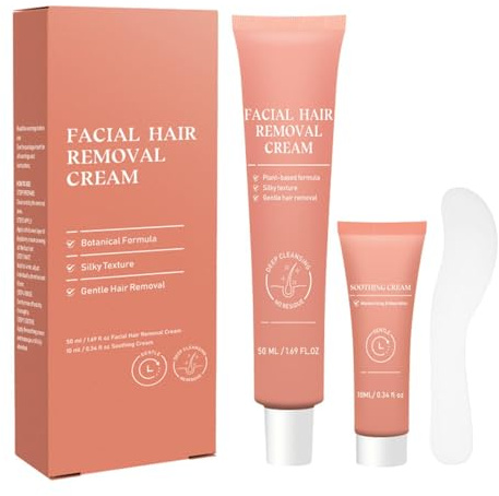 Crema Depilatoria Facial 50 ml y Duradera para Piel Sensible | Crema Facial para Vello de Mujer para Labio Mentón Mejilla Piel Sensible Viaje Verano