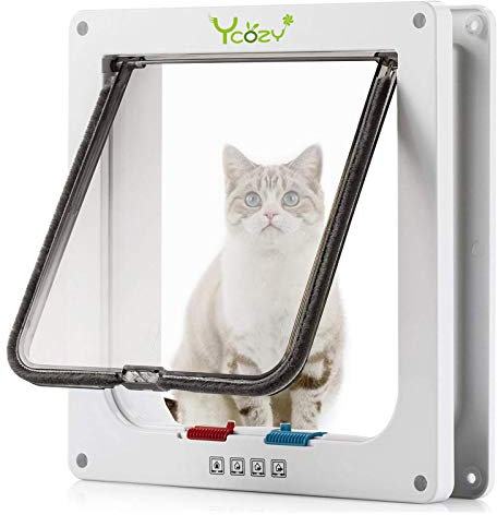 Ycozy Groß Katzentür Außengröße 25.2 x 23.7cm 4 Wege Verriegelung Indoor Haustier Tür für Innen Außen Tür Wand Fenster, Wetterfeste Katzenklappe für Kätzchen & Hunde Leicht zu Installieren