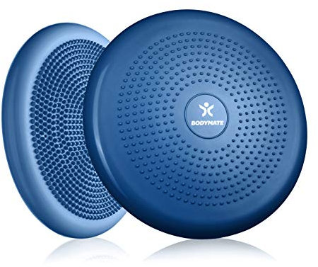 BODYMATE Ballsitzkissen inkl. Pumpe BLAU 34cm Durchmesser - Balance-Kissen, Luftkissen, Balance Pad, Noppenkissen - Core -, Fitness-, Reha-, Koordinations- und Rückentraining