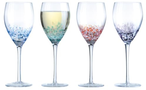 Anton Studio Designs Speckle Handmade Wine Glasses Perfect for Red Wine, White Wine, Water, or Beverages - 350 ml - Multi-Coloured - Set of 4 Elegant Wine Glasses
