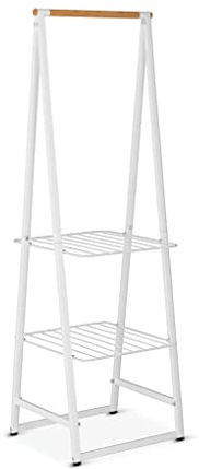 Brabantia - Kleiderständer Linn - Zwei höhenverstellbaren Regalen - Wäscheständer - Kleiderstange - Aufhängen, Lüften oder Trocknen von Kleidung - Platzsparend - Stabil und standfest - Weiss - Klein