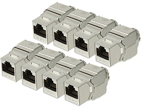 Aexit RJ 45 Distribution electrical keyston-e Jack Module Cat.5E FTP 500 Mhz 10GB No Tools Needed Shielded - 8 Pack Silver