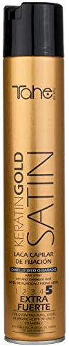 Tahe - Laca de Fijación Satin Keratin Gold para Cabello Seco o Dañado (Fijación 5), 400 ml