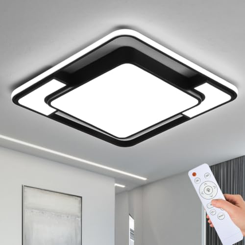 Style home 90W LED Deckenleuchte Deckenlampe, dimmbar mit Fernbedienung | warmweiß bis kaltweiß 3000-6000K,Quadratische Leuchte für Wohnzimmer Schlafzimmer Büro,42x42x6cm,Schwarz