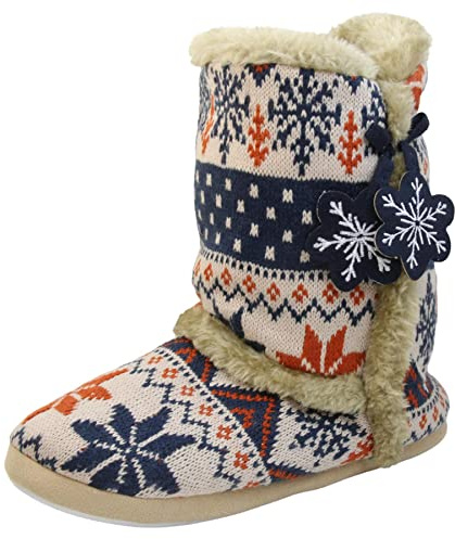 Dunlop Ladies Slippers Nordic Slippers Girls Comfy Warm Faux Fur Slipper Boot Slippers Women Bootie Scandinavian Slouch Bootees Fluffy Slippers House Shoes Womens Boot Slippers 3-4