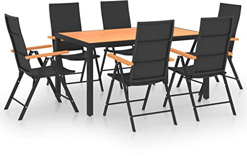 vidaXL Gartenmöbel 7-TLG. Gartenset Gartengarnitur Sitzgruppe Sitzgarnitur Gartenstuhl Tisch Stühle Gartentisch Esstisch Schwarz Braun