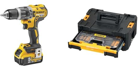 DEWALT - Perceuse Visseuse à Percussion Compact Brushless XR 18V Li-Ion 5Ah - DCD796P2-QW & DT71569-QZ - Juego de 100 piezas compatible con sistema Tstak