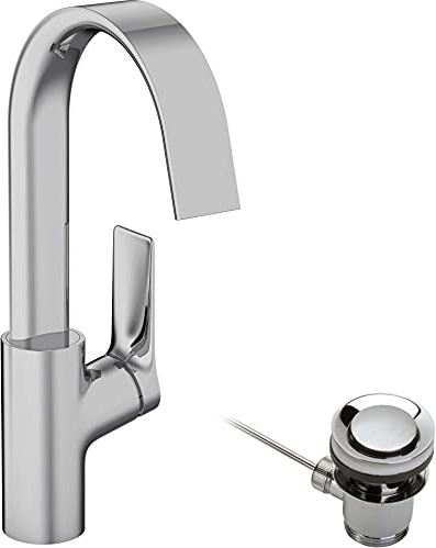 hansgrohe Waschtischarmatur Vivenis, Wasserhahn Bad mit Auslauf Höhe 210 mm, mit Zugstange, Badarmatur wassersparend, 120° drehbar, Chrom