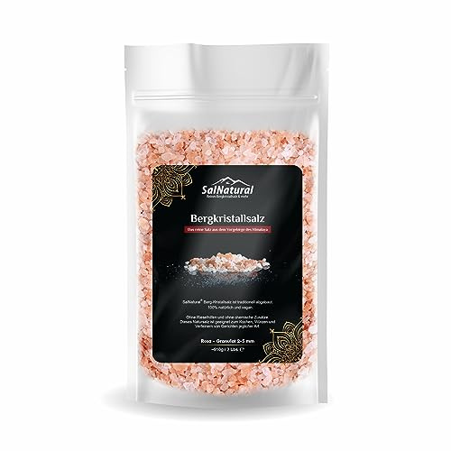 SalNatural© Rosa Granulat kristallsalz für Salzmühlen, grobes Natur-Steinsalz (bekannt als Himalaya Salz) aus Salt Range-Pakistan. 100% Naturbelassen. Wiederverschließbarer Beutel
