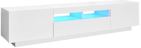 vidaXL TV Schrank mit LED-Leuchten Lowboard Sideboard Fernsehschrank Fernsehtisch TV Möbel Tisch Board HiFi-Schrank Hochglanz-Weiß 180x35x40cm