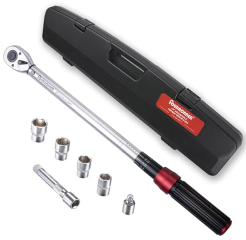 FOURROBBER 1/2 Clé Dynamométrique, Clé de Torsion 20-220 Nm, Précision±3%，Clé à Cliquet à 90 dents，avec Extension et douilles pour Autos Camion Motos vélos