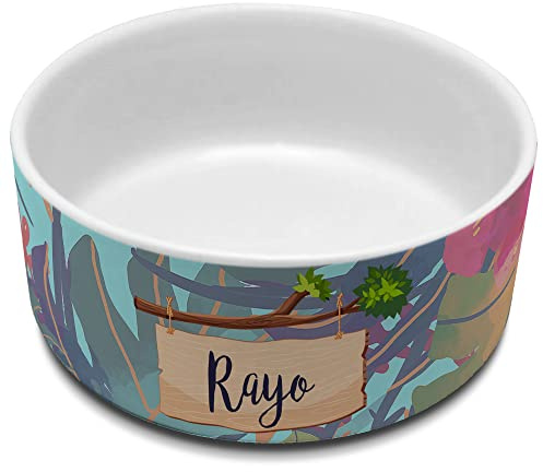 Plato Perro. Comedero Perro. Bebederos con Nombre. Comedero Personalizado. Cuenco Cerámica. Volumen 650ml. Tropical