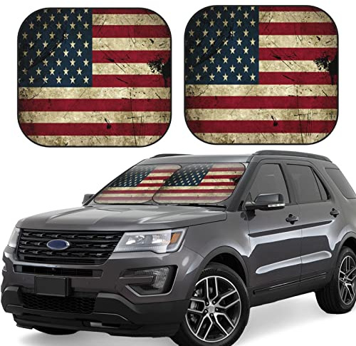 American Flag Windshield Sun Shade Foldable 2pcs Car Front Window Sunshade Blocks UV Rays Portable Sun Visor Sun Shield Car Interior Accessiores Universal for Women Men