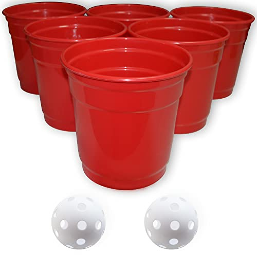 Foreverkeyu Large Giant Yard Pong Outdoor Game Set with 6 Buckets9'',2 Balls,1 Mesh Bag,Yard Bucket Toss Pong Set Cup Pong Throwing Game for Family,Party,Beach, Wedding,Campling,Lawn,Indoor,Outdoor