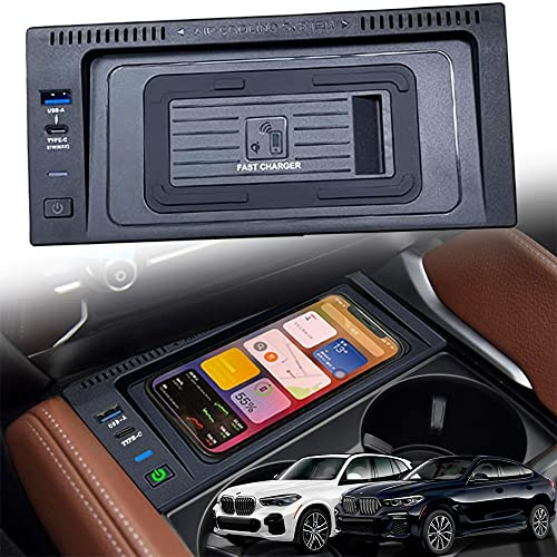 Kabelloses Ladegerät Auto für BMW X5/X6 2014-2018 Mittelkonsole-Zubehör, 15W Schnellladendes Handy-Ladegerät für BMW X5 F15/E70 2014-2018/X6 F16/E71 2015-2019, Geschenk für BMW-Besitzer
