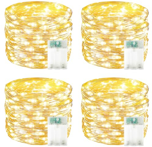 4 Pack 60 LED Fairy Lights Battery Operated with Timer, 20FT Waterproof Twinkle Lights Indoor Outdoor, Cuttable String Lights for Bedroom, Wedding, DIY, Centerpiece, Christmas Decorations (Warm White)