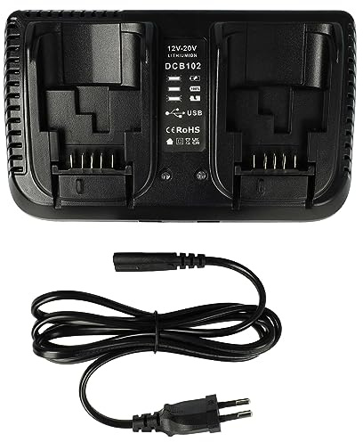 vhbw caricabatterie duale 20/5 V sostituisce Dewalt DCB102, DCB105, DCB112, DCB120 per batterie Li-Ion di attrezzi