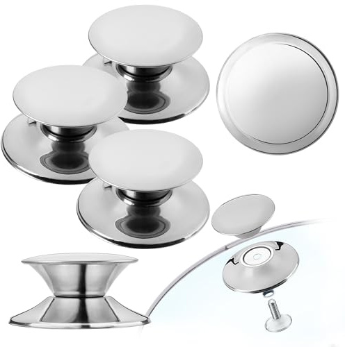 KADAX Lot de 3 Poignée de couvercle de casserole, bouton de couvercle résistant au feu en plastique et en acier inoxydable, poignée de maintien universelle pour couvercle de casserole, bouton de co