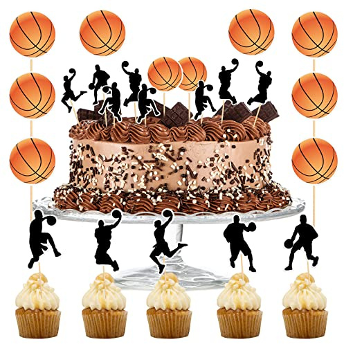 Giantree Basket cupcake toppers, 24 st sport basket bakbräda cupcake plektrum basketspelare sport tema födelsedagsfest tårtdekorationer tillbehör