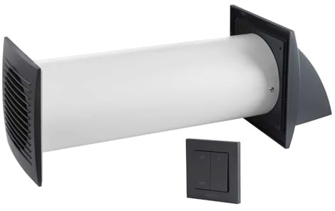 EUROPLAST Ø100 mm VMC Double Flux Décentralisée à Récupération de chaleur – Anthracite Aérateur Mural échangeur Céramique Jusqu'à 85%, Chambre Salle de Bain Cuisine Rénovation Neuf, Interrupteur Mural