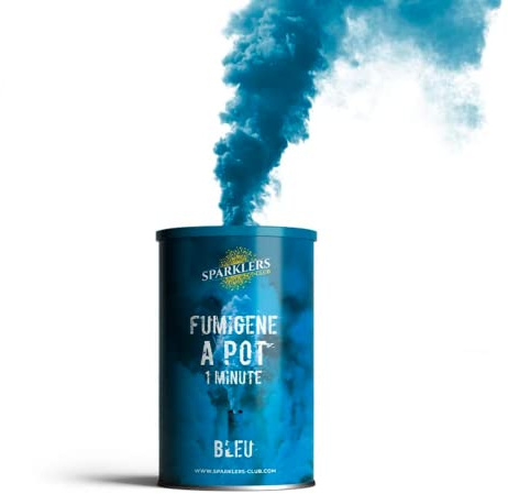 Sparklers Club Fumigène en Pot Bleu 1 Minute Allumage Mèche Catégorie T1 | Fumée Bleue Intense 60 Secondes, Allumage à Mèche Simple, 60-90 m3 de Fumée Dense, Distance Sécurité 8 Mètres, Catégorie T1