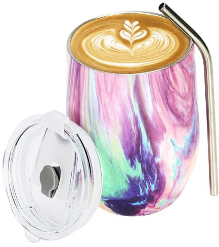 BELLE VOUS Taza para Llevar de Acero Inoxidable - 350 ml - Vaso con Tapa de Plástico - Pared Doble Aislante - Taza Vacío para Bebidas Frías y Calientes - Té y Café