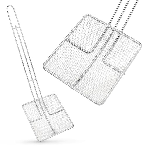 Great Credentials Square Fine Mesh Skimmer - 5 x 5 Inch Strainer With 12 Inch Long Handle Stainless Steel for Deep Frying