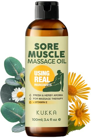 Kukka Massageöl gegen Muskelkater für professionelle Massagen – 100 ml – Hergestellt aus Eukalyptus und Römerkamille, Entspannung für Körper und Gesicht bei Muskelkater, Spa & Yoga, zieht schnell ein
