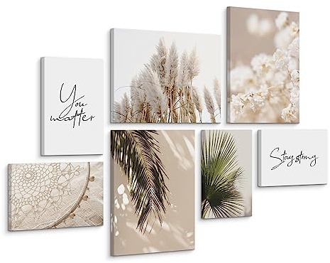Muralo Wandbilder 7er-Set, Boho-Style - 4x 20x30 + 3x 30x40 cm | Leinwandbild, Modernes Design, Aufhängefertig, UV-beständig - ideal für Wohnzimmer, Ein echter Hingucker in jedem Zuhause