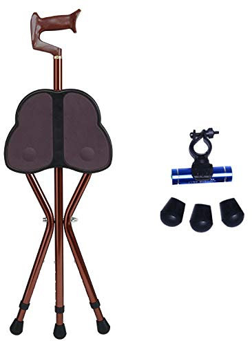 Bâton De Marche avec Siège Tabouret De Bâton De Marche À Trois Pieds pour Personnes Âgées Chaise De Canne Assise Bâton De Marche Télescopique Chaise De Béquille Antidérapante,Blue It's So Kind of You