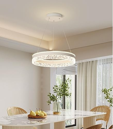 Bellastein LED Hängeleuchte Neuer moderner High-End Restaurant Pendelleuchte Ring Kronleuchter mit Kristallform Acryl Dimmbar Fernbedienung Einstellbares Rundes Deckenlampe (Weiß)
