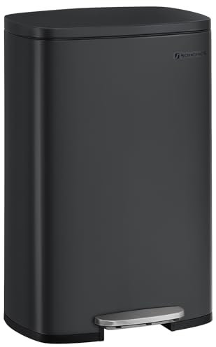 SONGMICS Mülleimer Küche, 50 Liter, Abfalleimer, Treteimer, mit Deckel, Softclose, Fußpedal, Stahl, Inneneimer, schwarz LTB050B02