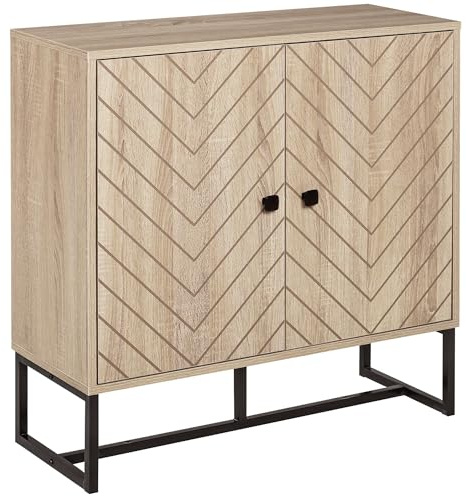 HOMCOM Aparador de 2 Puertas Diseño Chevron 80x29,5x80 cm Roble