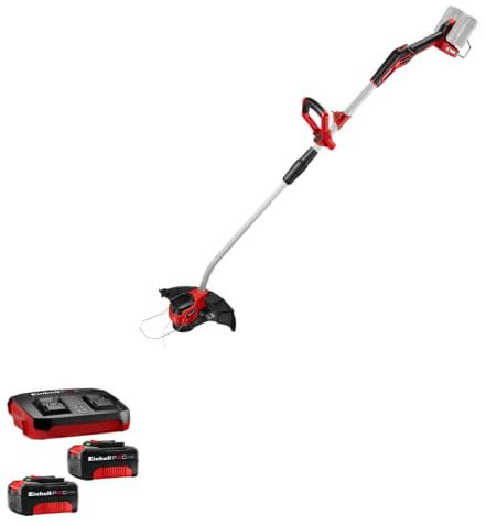 Einhell Professional Recortadora de césped con batería GP-CT 36/35 Li BL-Solo Power X-Change (36 V, Bobina de Hilo con Avance automático, sin escobillas, Flowerguard,) + Twinpack 4 Ah