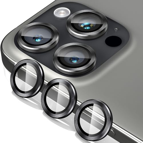 Giftorld Protection d'objectif d'appareil photo pour iPhone, anneau 3D en aluminium aéronautique, verre trempé 9H, protection à 360 degrés, clarté HD, noir (iPhone 15 Pro/15 Pro Max)