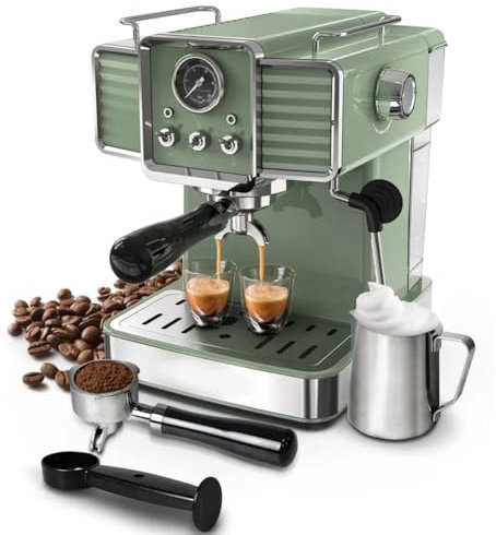 oiakus Espresso Coffee Machine,15Bar Retro Espresso Maker with Milk Frother Steamer Wand for Cappuccino, Latte, Macchiato,1.8L Removable Water Tank, for Home Espresso Maker, Retro Green