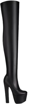 17CM/6.29IN Sexy Oberschenkel Stiefel Dicke Ferse Über-das-Knie Stiefel High Heels Elastische Stiefel,Schwarz,40 EU