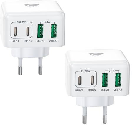 2-Pack USB-C Ladegerät, 4 Ports Schnellladegerät PD 3.0 Power Adapter 40W Mehrfach Ladegerät Mit USB-A Netzteil für iPhone 15 14 Pro Max 13 12 11 Mini SE XS XR 8, iPad, Samsung, Handys