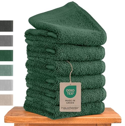 Hausfelder Set de Toallas de Invitados Premium con Lazo para Colgar - 100% algodón Certificado Oeko-Tex, Suaves y absorbentes (Verde Oscuro, 6 Toallas pequeñas de 50x30 cm)