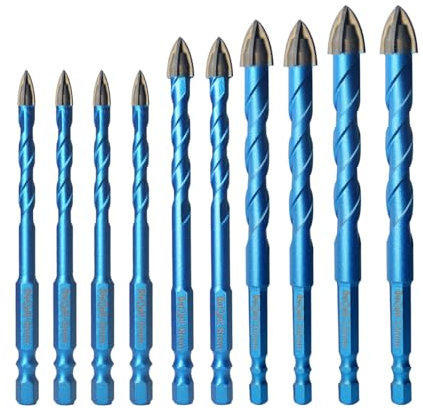 BeQell Masonry Diamond Drill Bits,10pcs 1/4-1/2 Concrete Diamond Hole Saw Kit for Wood Plastic Brick Ceramic Tile,Carbide Tips Quick Change Shank Core Drill Bit
