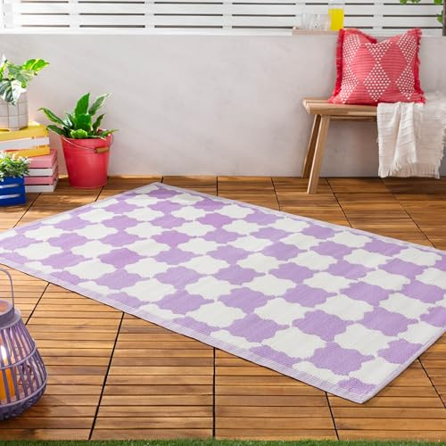 furn. Check Teppich – Innen/Außen Wendbar Welliges Schachbrett Wetterbeständig Leicht Zu Reinigen Teppich (Flieder - 120x180cm)
