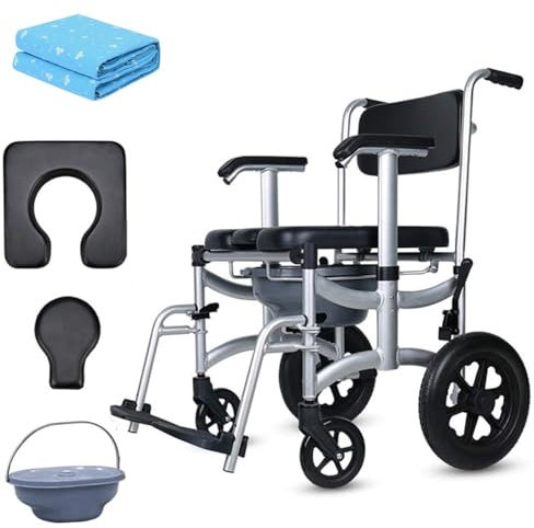 LIBRACTA Toilettenrollstuhl, Nachtstuhl Mit Rollen Dusch Toilettenrollstuhl Mit Höhenverstellbare Armlehne Und Rückenlehne Belastbarkeit Bis 160 Kg Für Ältere Und Behinderte (Mit Inkontinenzauflage)