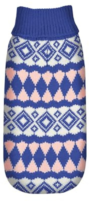 Record Hundepullover Cervinia, gestrickt aus warmen und weichen Garnen eleganten Stil |Blau/Rosa, XXS - Rückenlänge 25 cm