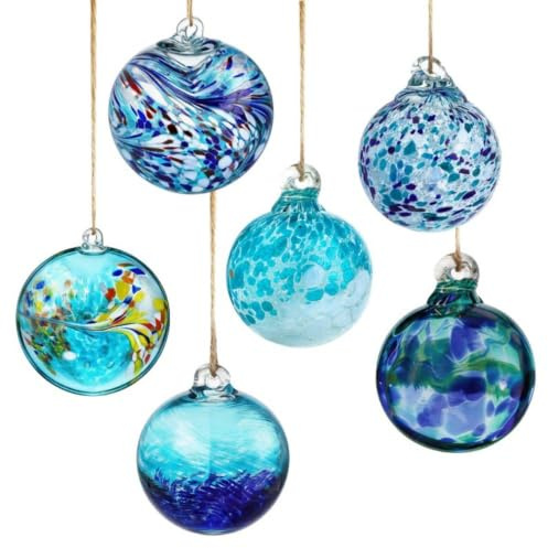 6 bolas de cristal soplado a mano para jardín, bolas de amistad colgantes de 2.3 pulgadas, adornos de bolas de Navidad para decoración de árbol de Navidad