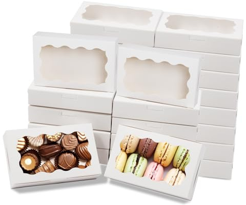 WUHUIXOZ 60 pcs Cookie Boxes, 7x4.3x1.5in White Bakery Boxes with Window, Treat Boxes Small Cake Boxes for Macaron Chocolate Truffle Dessert Pastry